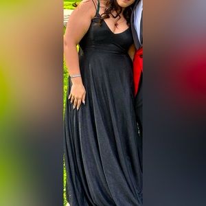 Black sparkly floor length dress for reference I’m 5’5 it was only worn once